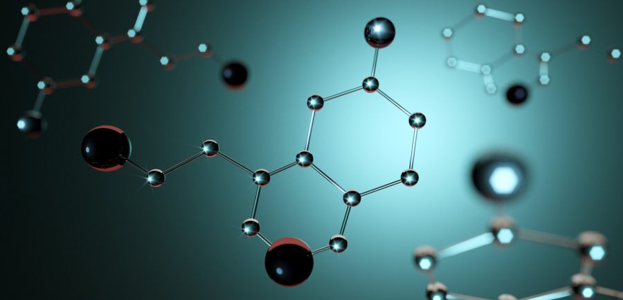 3d illustration. Model of serotonin molecule, Hormone of Happiness