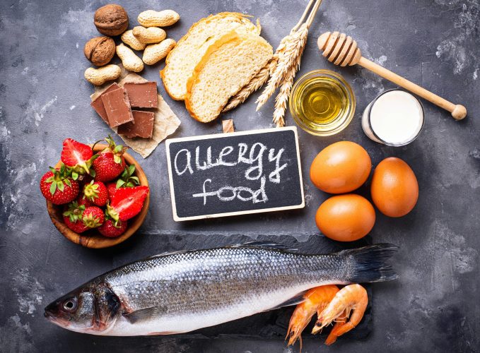 Allergy food concept. Assorted of allergic products