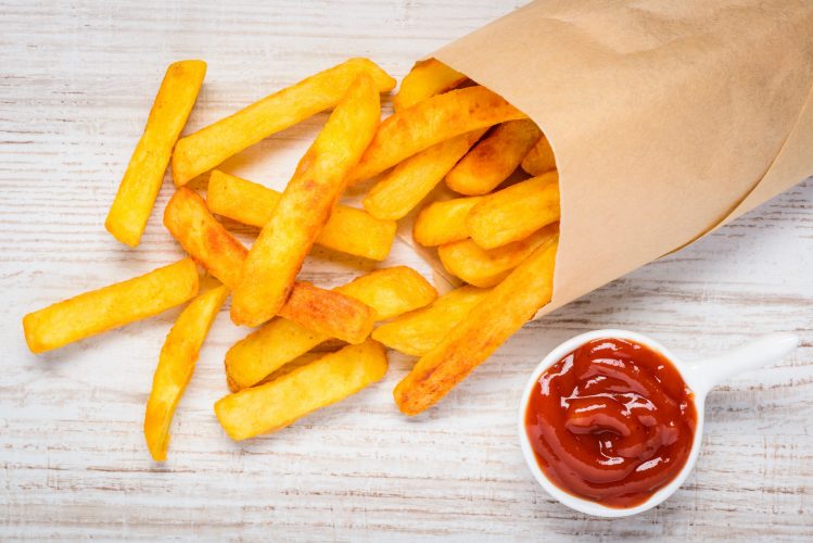 Bag of Fried Potatoes with Ketchup