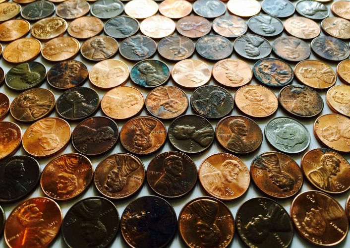 Dime outstanding in field of pennies