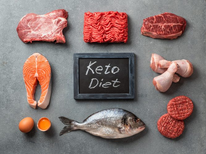 Keto diet, low carb concept, top view