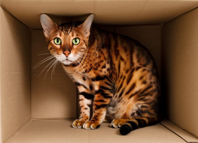 Cat hiding in box