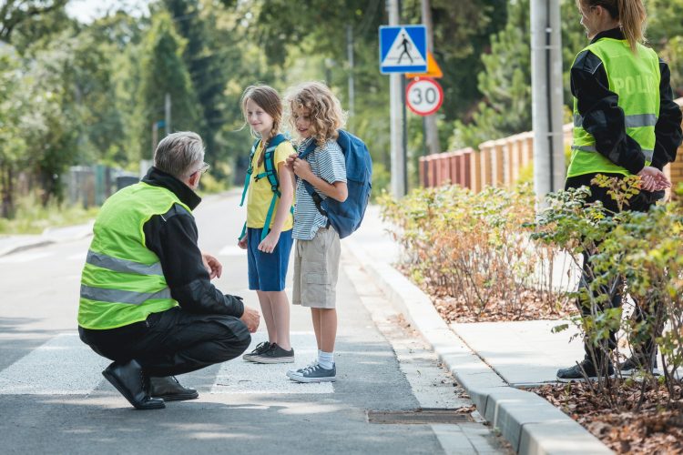 Policeman crouching