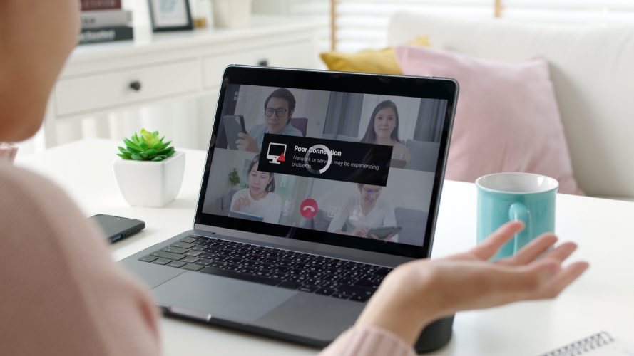 Videocall meeting conference angry annoy with low poor unreliable internet wifi connection