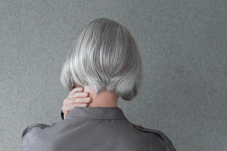 Woman with silver gray hair