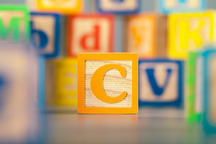 Photograph of colorful Wooden Block Letter C
