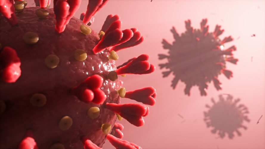Detailed close-up of the new coronavirus causing covid-19 disease