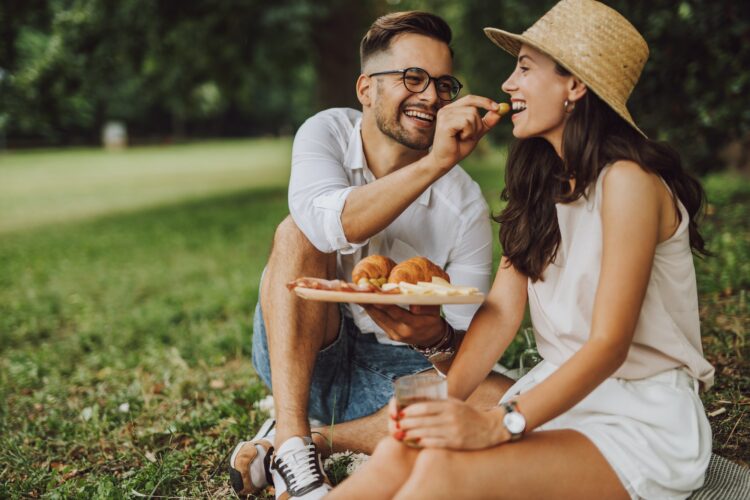 Date at nature, happy couple.