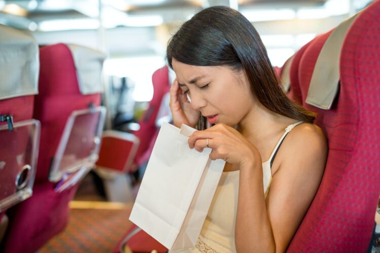 Woman feeling unwell and travel on boat