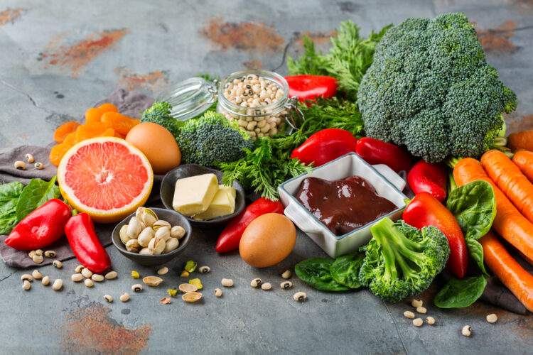 Assortment of diet food ingredients rich in vitamin a