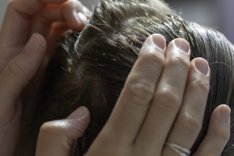 Closeup of a mother checking the hair of her daughter against lice