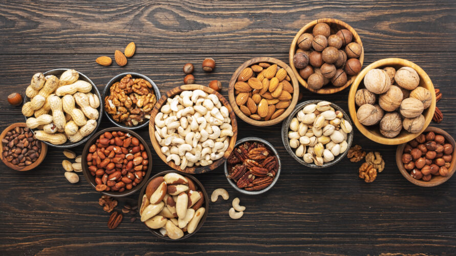 Nuts in assortment, Walnuts, pecans, almonds and other. Healthy food snack mix