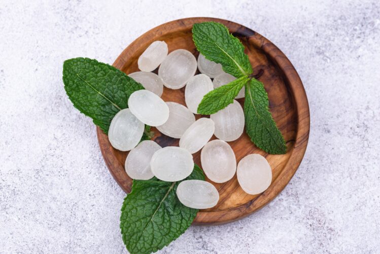 Sweet hard peppermint candy and mint