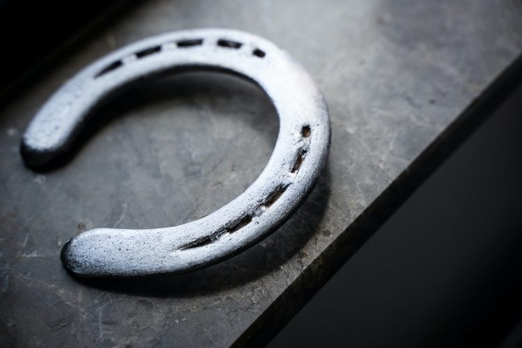steel polished horseshoe on marble ledge near window