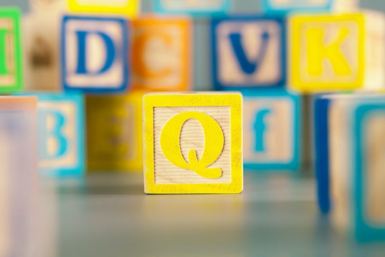 Photograph of colorful Wooden Block Letter Q