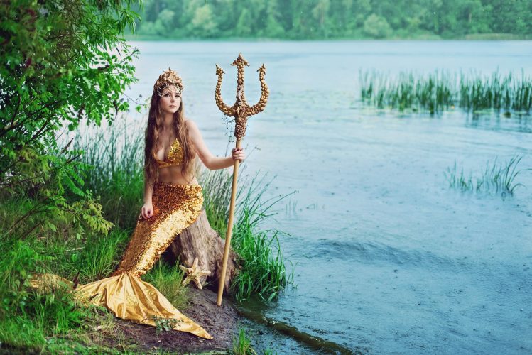 Fantasy woman real mermaid myth goddess of sea.