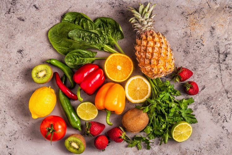 Fruits and vegetables rich in vitamin C.