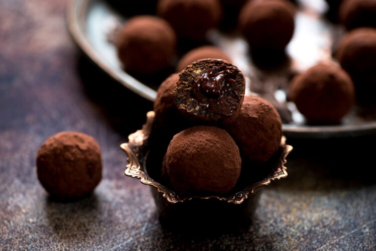 Chocolate candies truffles with chocolate cream